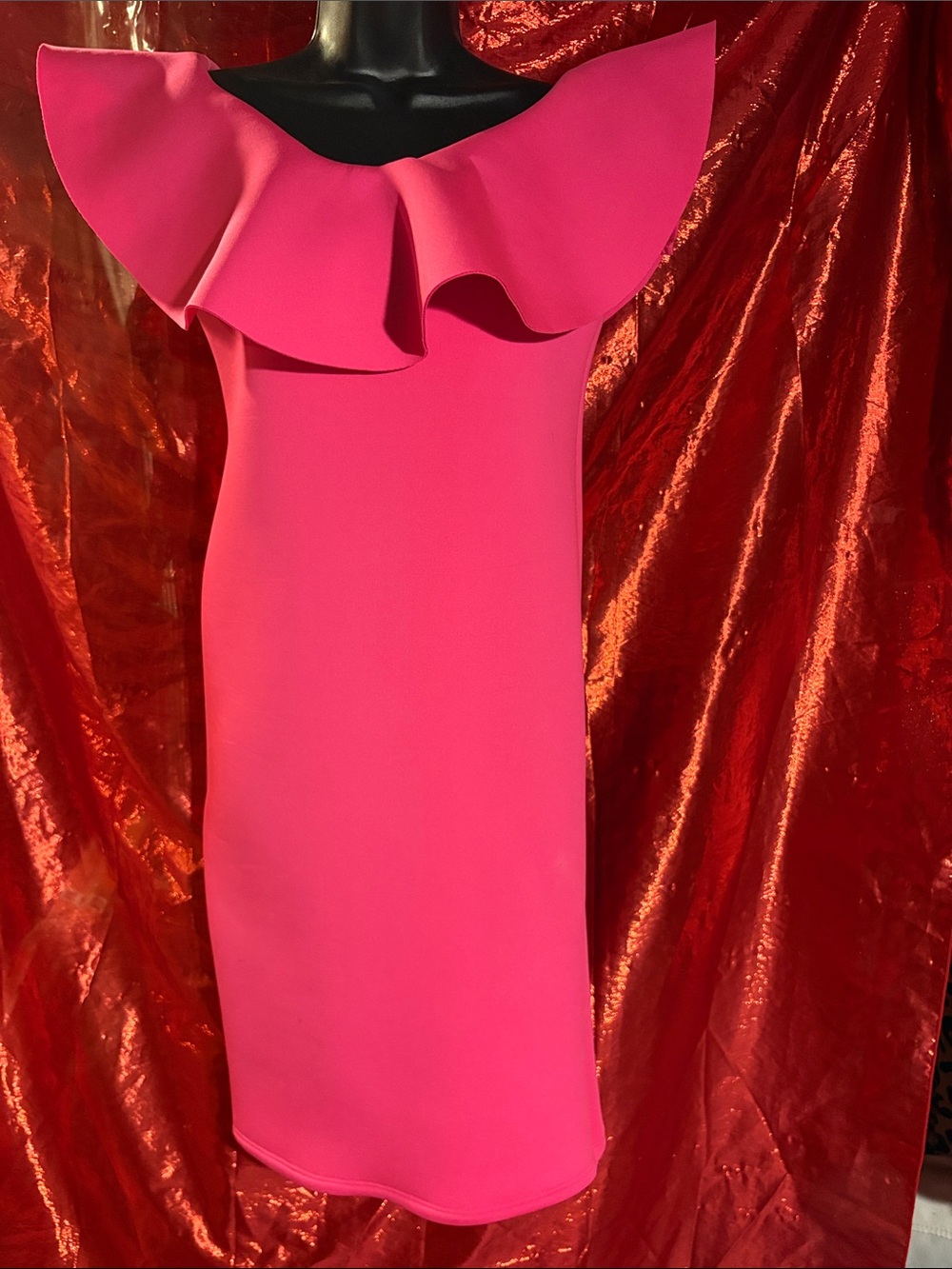 Hot Pink Ruffle Off-Shoulder Sheath Dress